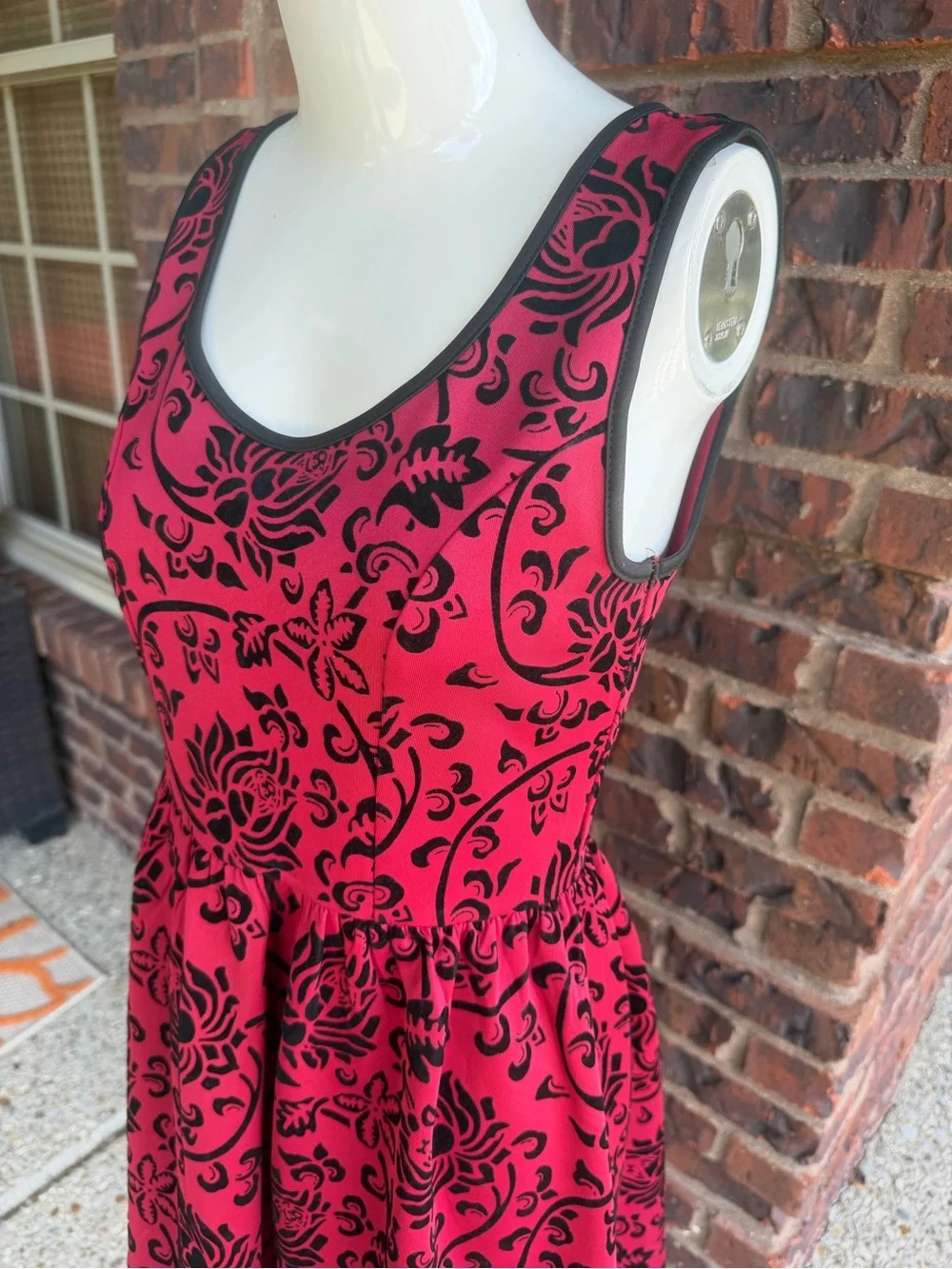 Coco Love Red Floral Flocked Fit & Flare Dress Sleeveless Size S